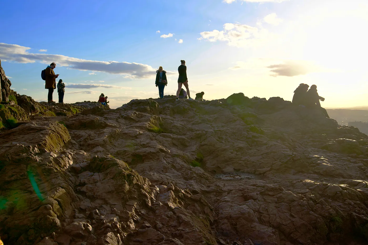 The top of Arthur's Seat. Being an inactive volcano, the top of the mount is mainly composed of jagged rock.