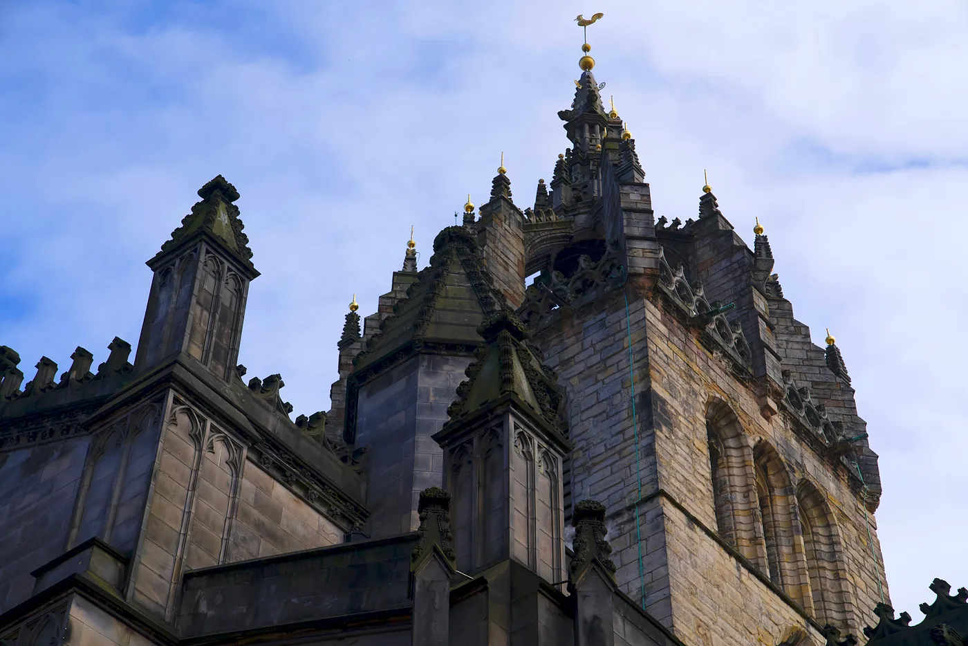 The top of Saint Giles' Cathedral, the 700 year old church recognized as the mother church of Christianity's Presbyterian denomination.