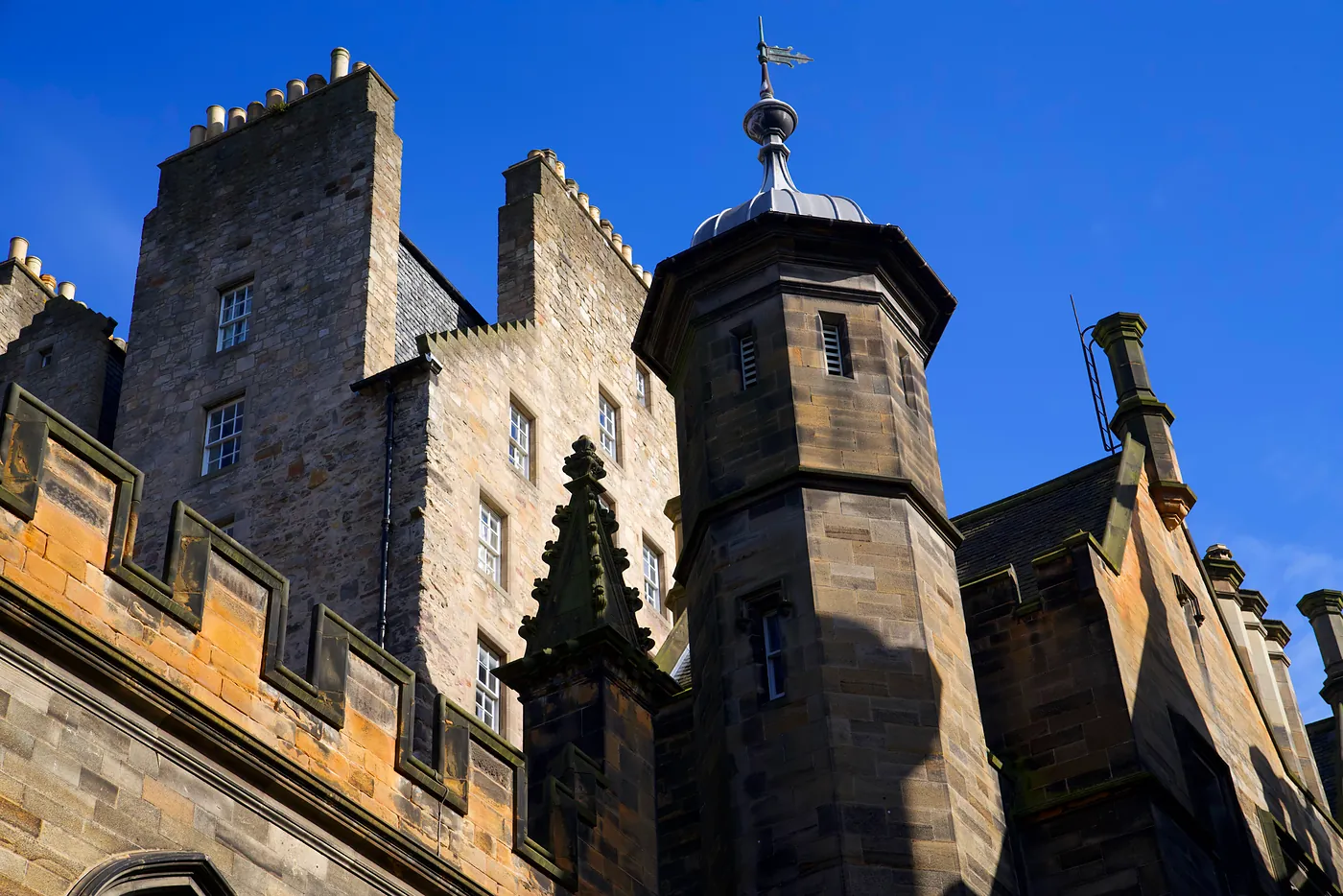 A tower looming over the central courtyard of Edinburgh's School of Divinity.