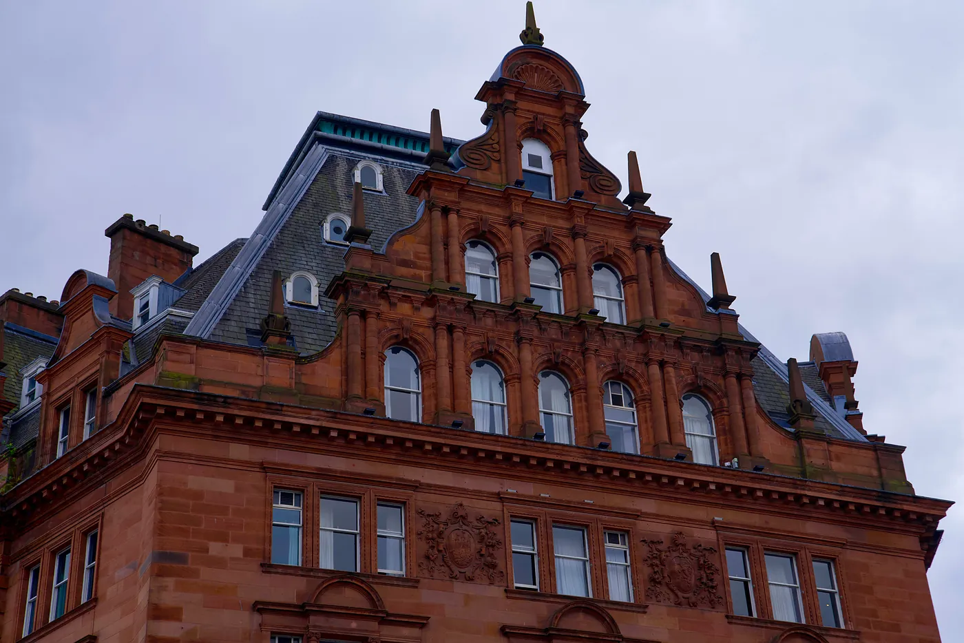 A tall building's upper end.