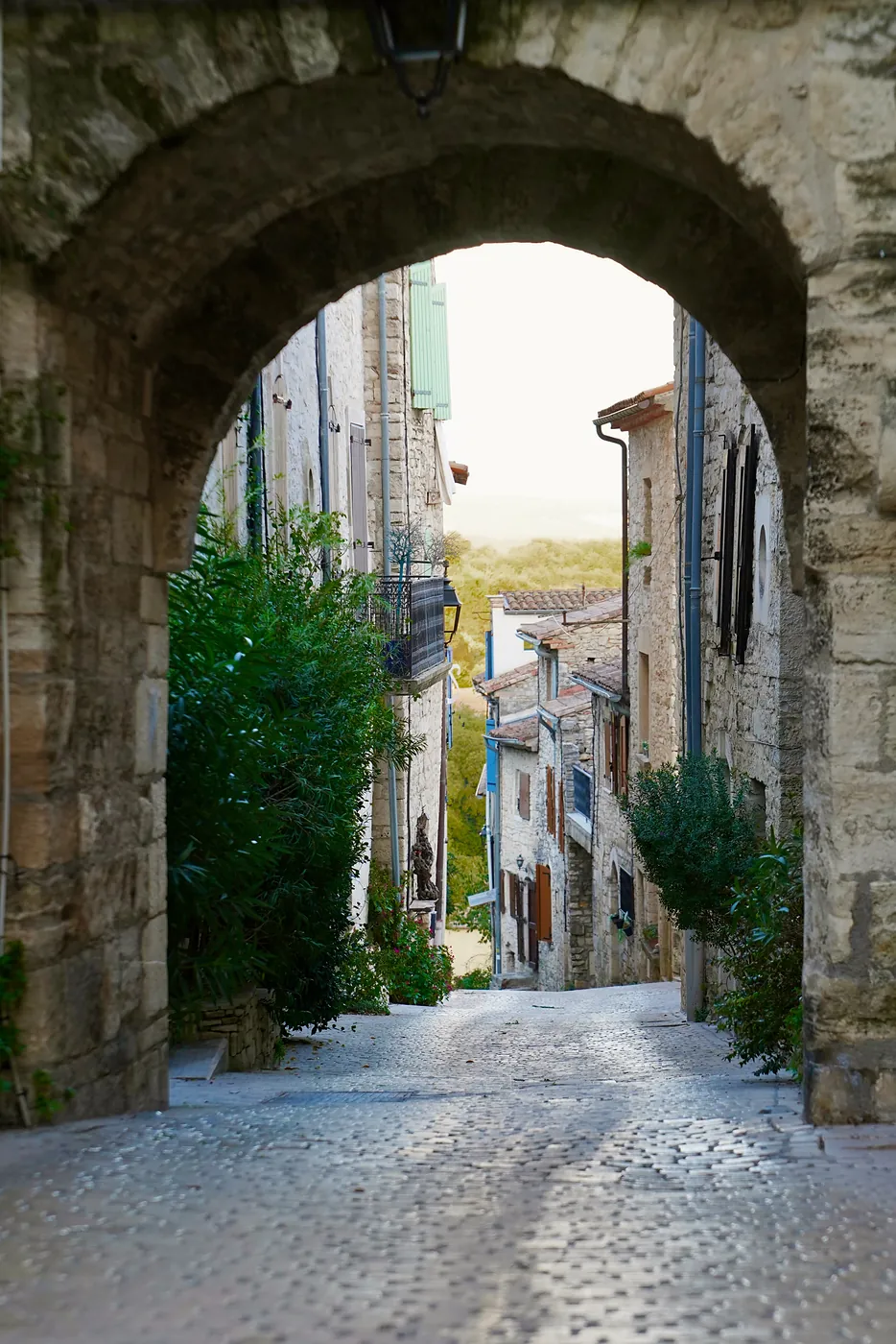 L'Grand Rue weaving eastward - down the large slope Vézénobres is built upon - towards the countryside.
