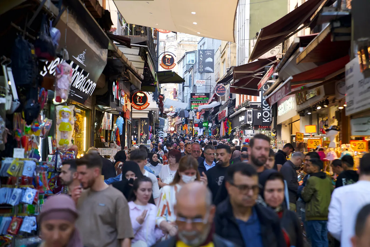 The majority of the Grand Bazaar is a vast network of streets lined with multi-storied buildings that host a plethora of open air shops. This is one such street.