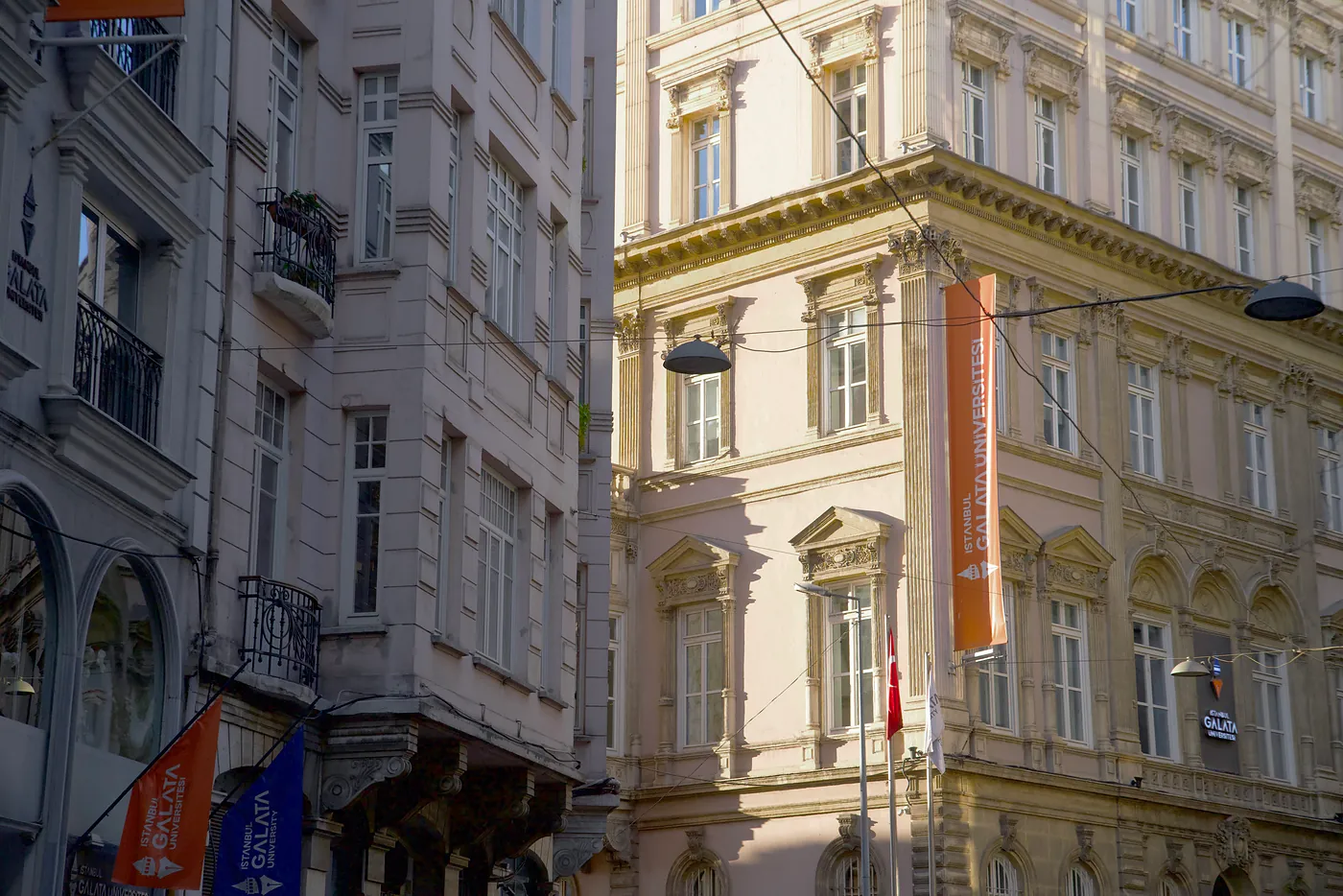 Façades of buildings built in the late Ottoman Empire. Formerly used as banks, buildings like these are now frequently used as consulates.