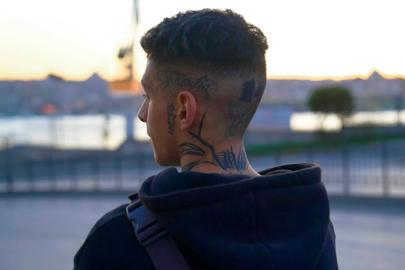 The back of a young Turkish boy's head.