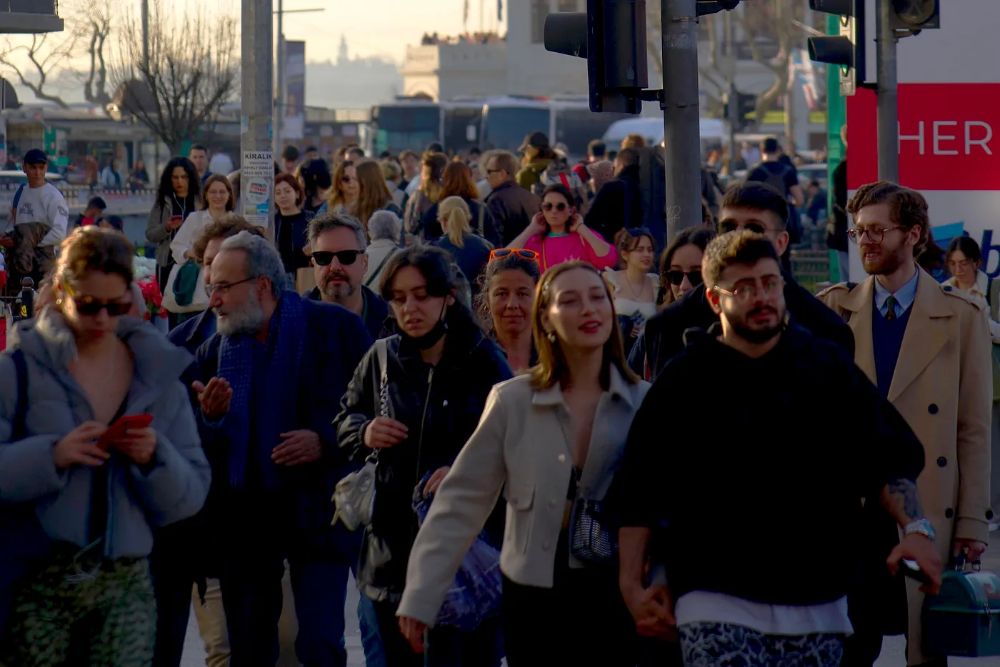 A group of people heading into Kadıköy's center from the ferry ports.